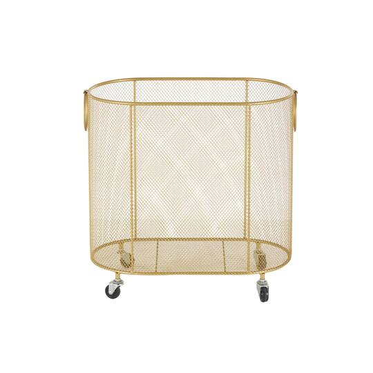 21" Metal Oval Mesh Wire Rolling Laundry Storage Cart with Ring Handles